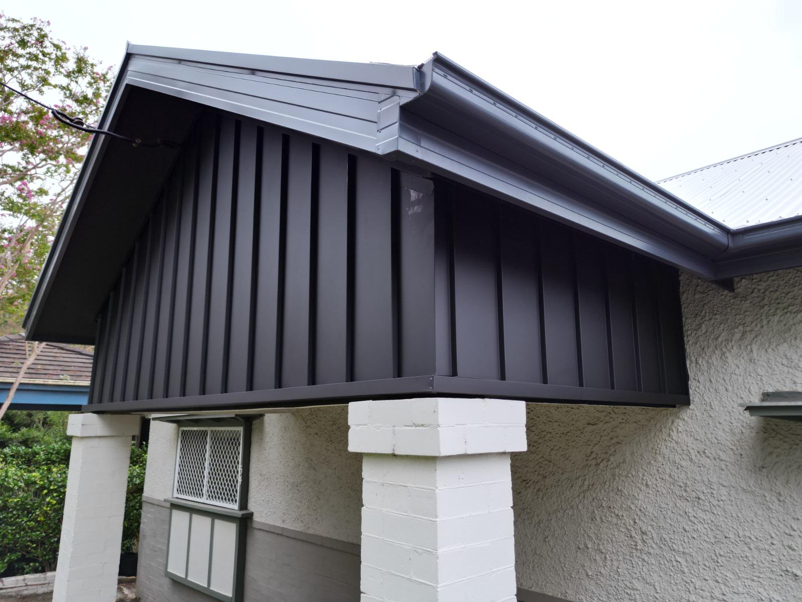 Roofing Goats — close-up of black Colorbond standing seam gable on Sydney federation home